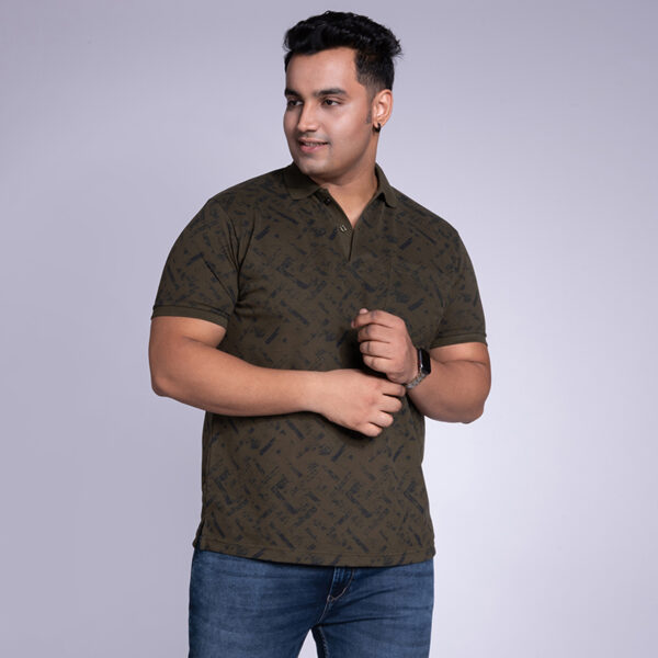 Men's Plus Size All Over Printed Polo Collar Mehndi T-shirt