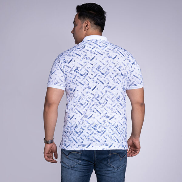 Men's Plus Size All Over Printed Polo Collar White T-shirt