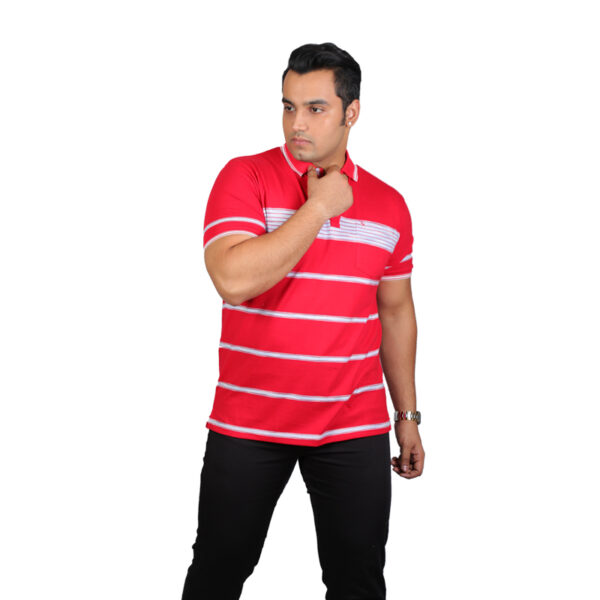Men's Cotton Half Sleeve Striped Polo Navy T-Shirt Collar