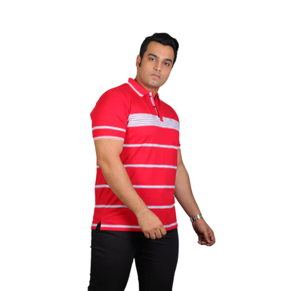Men's Cotton Half Sleeve Striped Polo Navy T-Shirt Collar