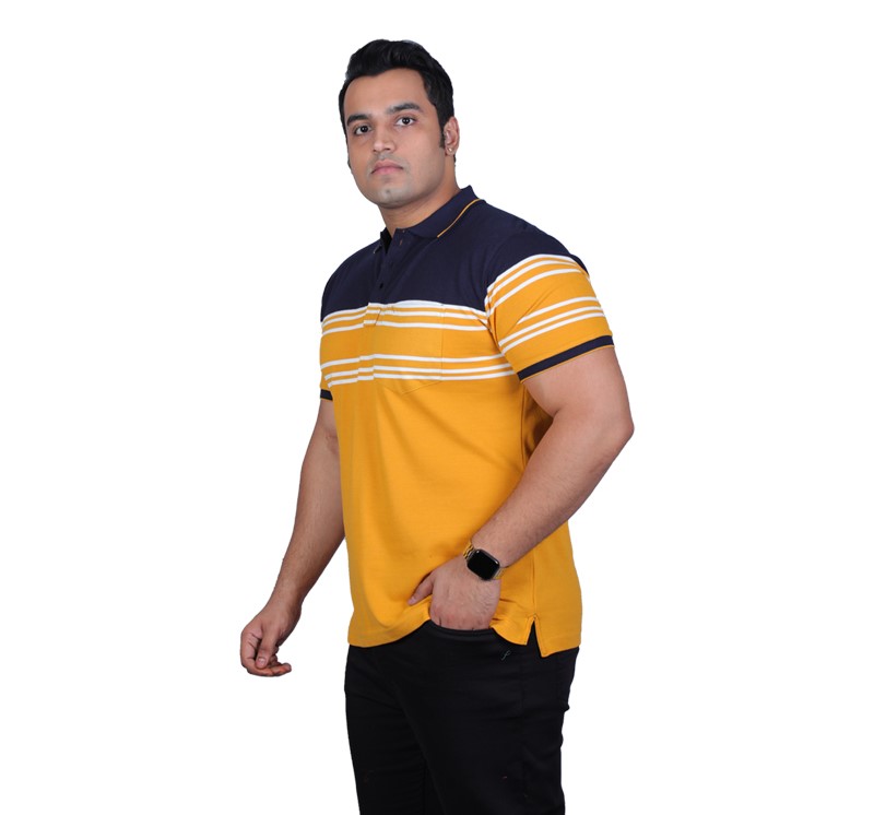 Men's Cotton Half Sleeve Striped Polo Maroon T-Shirt Collar
