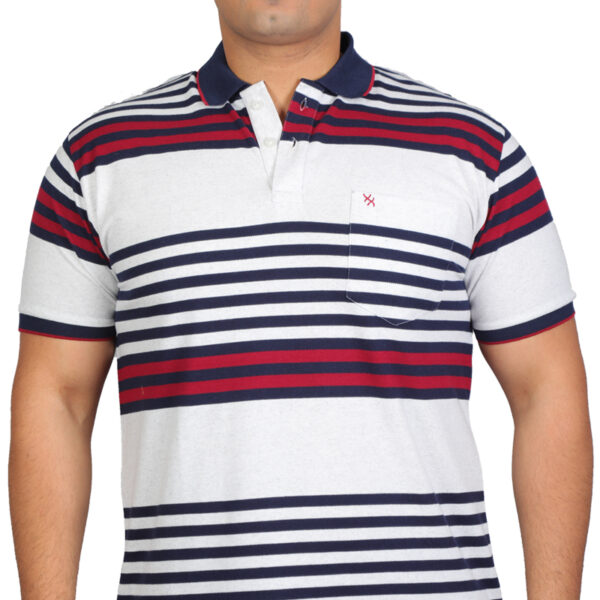 Men's Cotton Half Sleeve Striped Polo Sky Blue T-Shirt Collar