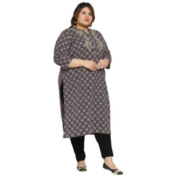 Plus Size Ethnic Cotton Neck Embroidery Work Straight Green Kurtis Fusion of Tradition and Modernity