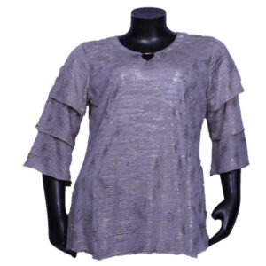 Plus Size 3/4th Layered Sleeves Shimmer Foil Print Stretch Cream Top