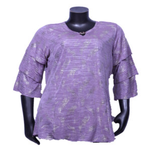 Plus Size 3/4th Layered Sleeves Shimmer Foil Print Stretch Cream Top