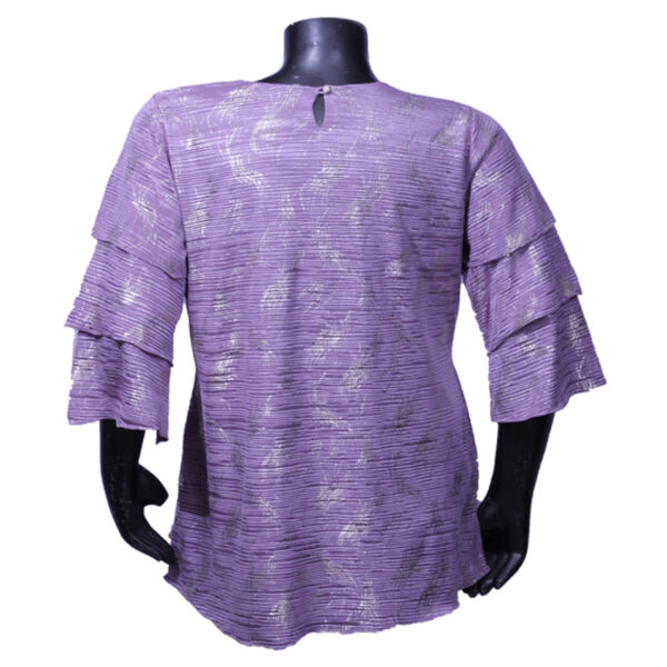 Plus Size 3/4th Layered Sleeves Shimmer Foil Print Stretch Purple Top