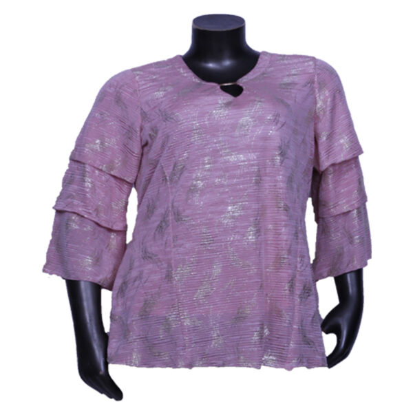 Plus Size 3/4th Layered Sleeves Shimmer Foil Print Stretch Pink Top