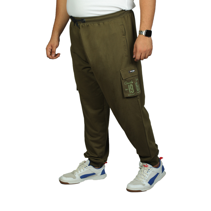 Plus Size Cargo Joggers Elastic Olive Green Men's Track Pants With
