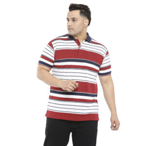 Plus Size Men's Grey and Maroon Striped T-Shirt