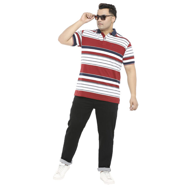 Plus Size Men's White and Maroon Striped T-Shirt