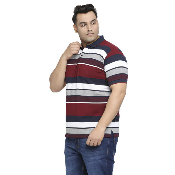 Plus Size Men's Grey and Maroon Striped T-Shirt