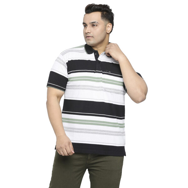 Plus Size Men's Black & White Striped Polo T-Shirt