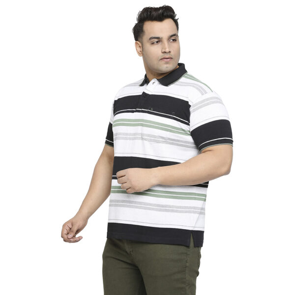 Plus Size Men's Black & White Striped Polo T-Shirt