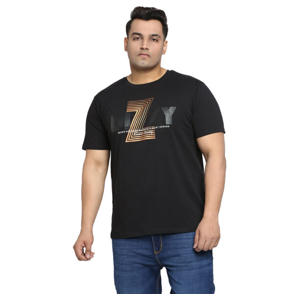 Plus Size Men's Round Neck Dizzy Printed Black T-shirt