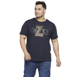 Plus Size Men's Round Neck Dizzy Printed Black T-shirt