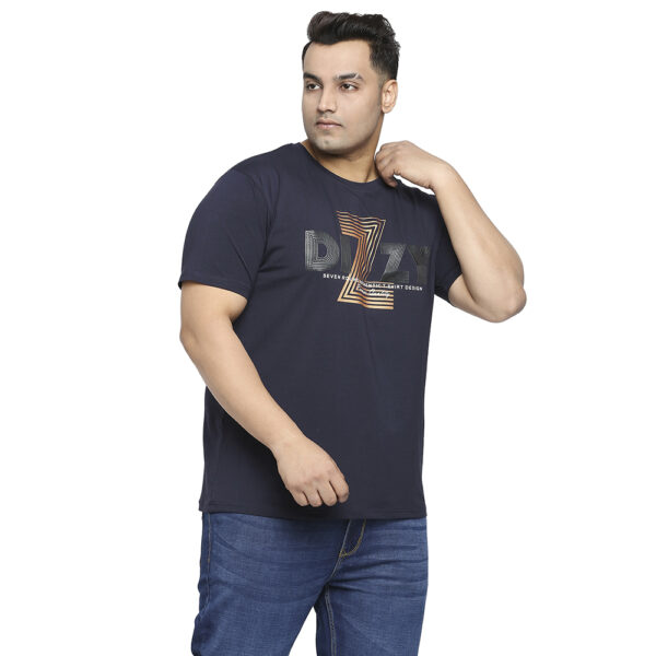 Plus Size Men's Round Neck Dizzy Printed Navy Blue T-shirt