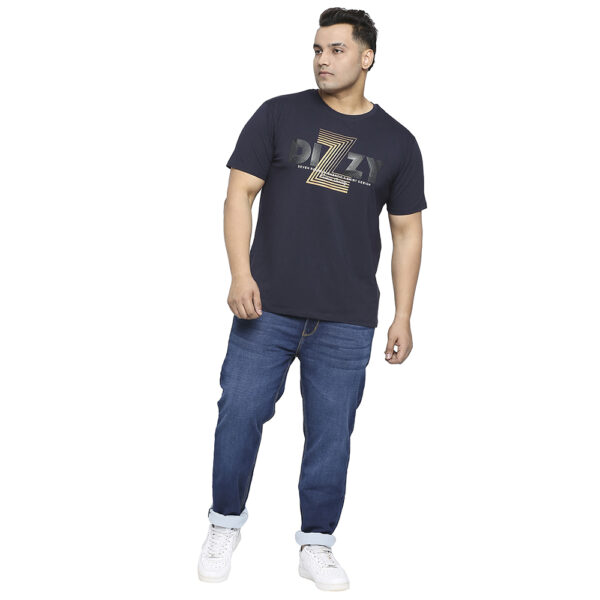 Plus Size Men's Round Neck Dizzy Printed Navy Blue T-shirt