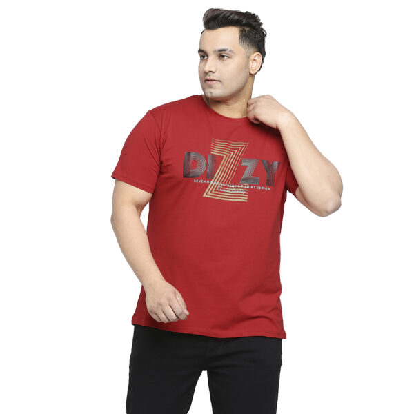 Plus Size Men's Round Neck Dizzy Printed Red T-shirt