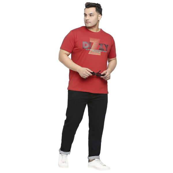 Plus Size Men's Round Neck Dizzy Printed Red T-shirt