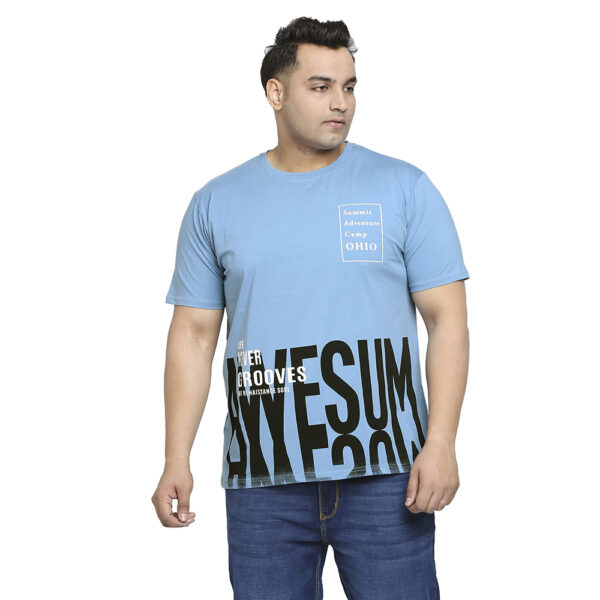 Plus Size Men's Round Neck Awesome Print Sky Blue T-shirt