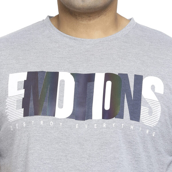 Plus Size Men's Crew Neck Emotions Print Grey T-shirt