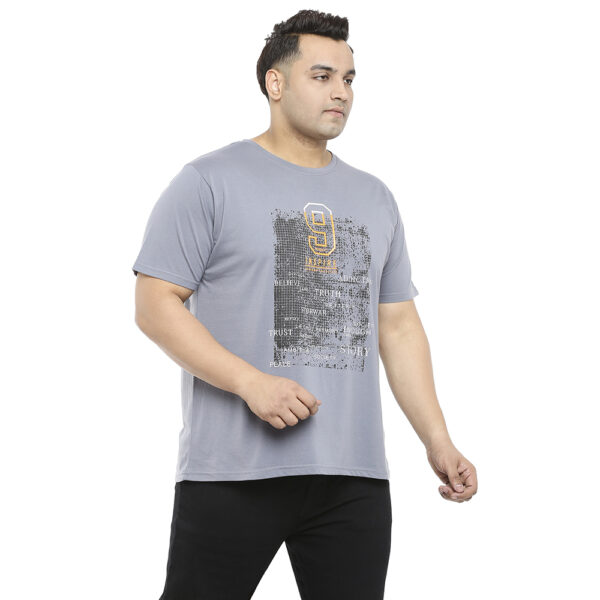 Plus Size Men's Round Neck 9 Inspire Printed Grey T-shirt