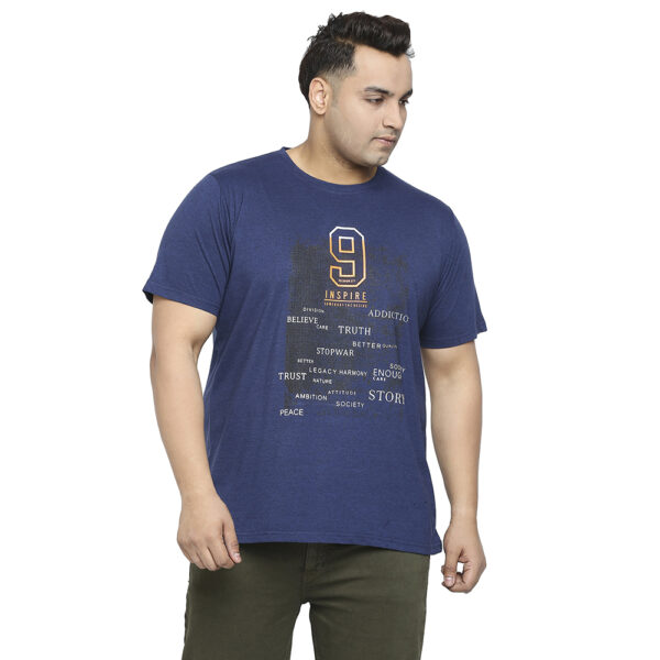 Plus Size Men's Round Neck 9 Inspire Printed Indigo T-shirt