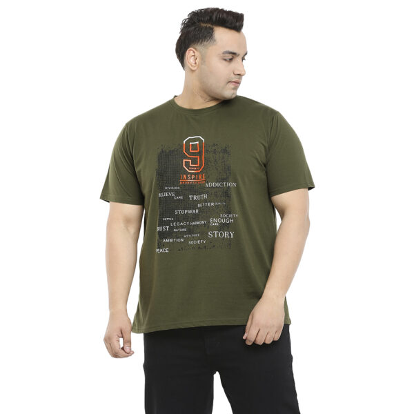 Plus Size Men's Round Neck 9 Inspire Printed Olive T-shirt