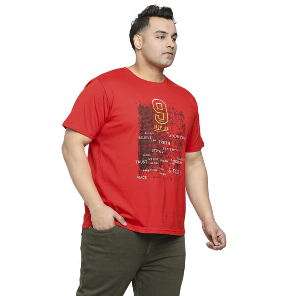 Plus Size Men's Round Neck 9 Inspire Printed Red T-shirt