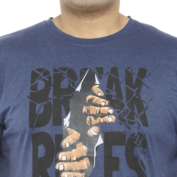 Plus Size Men's Crew Neck Break Rules Print Indigo T-shirt