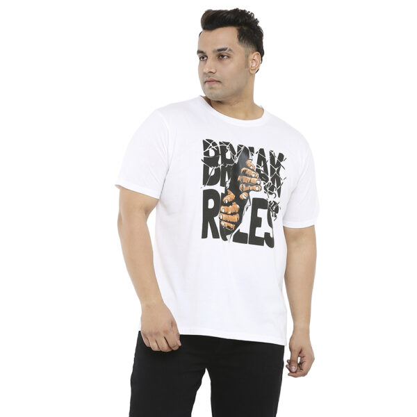Plus Size Men's Crew Neck Break Rules Print White T-shirt