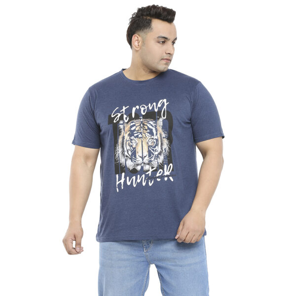 Plus Size Men's Crew Neck Strong Hunter Print Indigo T-shirt