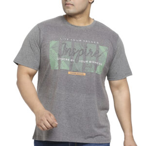 Plus Size Men's Crew Neck Inspire Print Grey T-shirt