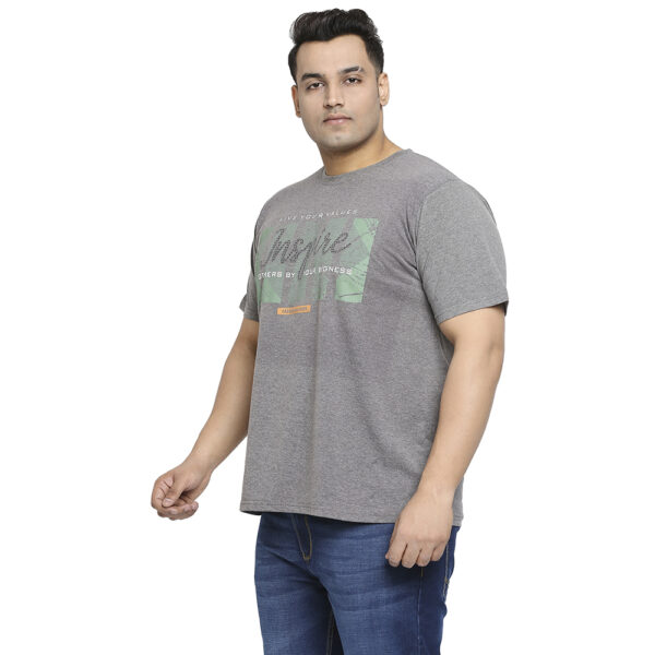 Plus Size Men's Crew Neck Inspire Print Grey T-shirt
