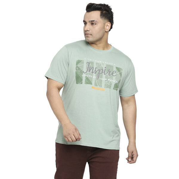 Plus Size Men's Crew Neck Inspire Print Light Green T-shirt