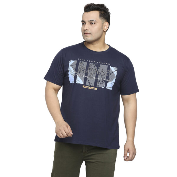 Plus Size Men's Crew Neck Inspire Print Navy Blue T-shirt
