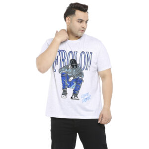 Plus Size Men's Crew Neck Frolon Print Maroon T-shirt