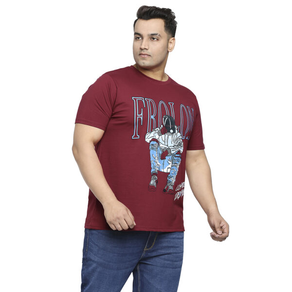Plus Size Men's Crew Neck Frolon Print Maroon T-shirt