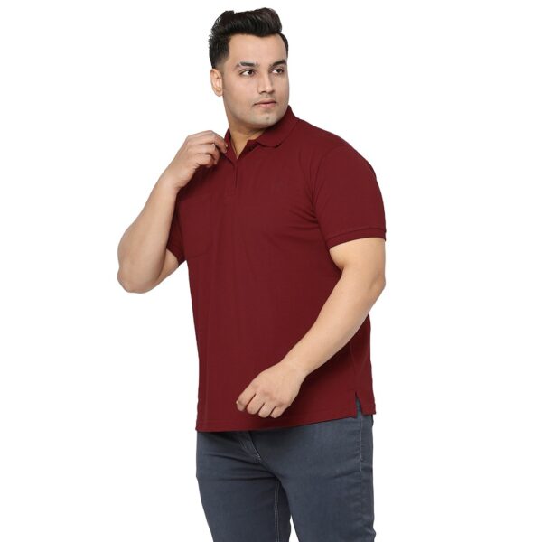 Men's Plus Size Cotton Solid Half Sleeve Polo Neck Burgundy T-Shirt