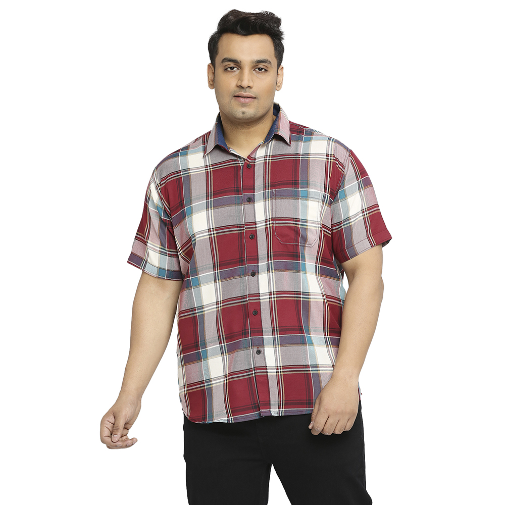 Plus Size Checkered Maroon Shirt - XMEX Clothing