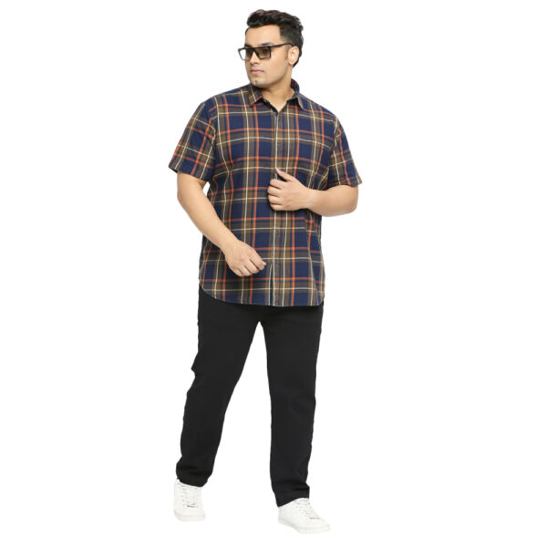 Shop Plus Size Men Checkered Spread Collar Blue Casual Shirt