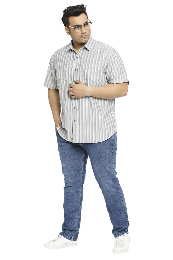 Half Sleeve Grey Striped Shirts: for Plus Size Men