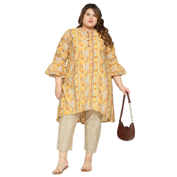 Flaunt your Style Asymmetric Peach Cotton Co-Ord Set Kurti for Fashionable and Unique Outfits.