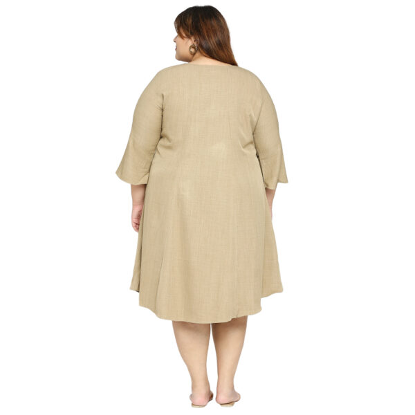 Stylish Khaki Blooms Plus Size Knee Length Dress