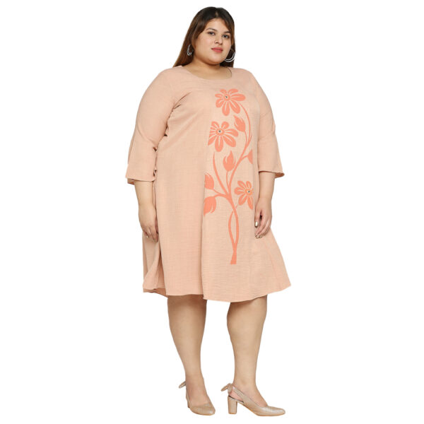 Stylish Peach Blooms Plus Size Knee Length Dress