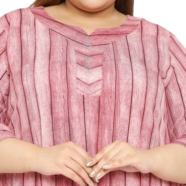 Graceful Self-Stripe Pink Knee Length Dress for Plus Size Glamour.