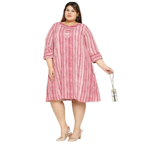 Graceful Self-Stripe Pink Knee Length Dress for Plus Size Glamour.