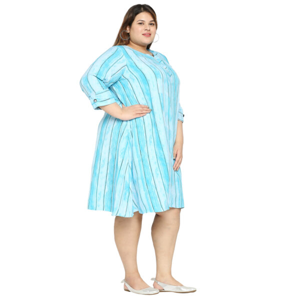 Graceful Self-Stripe Sky Blue Knee Length Dress for Plus Size Glamour.