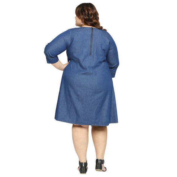 Plus Size Denim Blue Short Dress with Back Zipper for a Modern and Trendy Look.