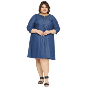 Plus Size Denim Blue Short Dress with Back Zipper for a Modern and Trendy Look.